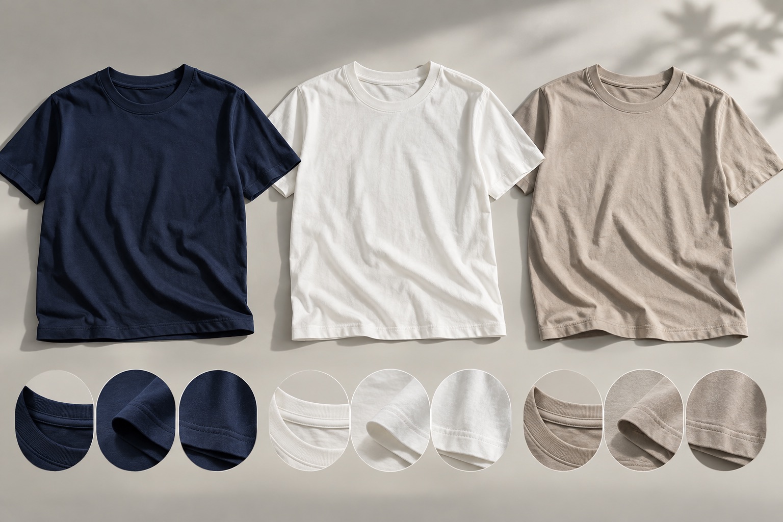 T-shirt necklines, sleeves and hems in close view