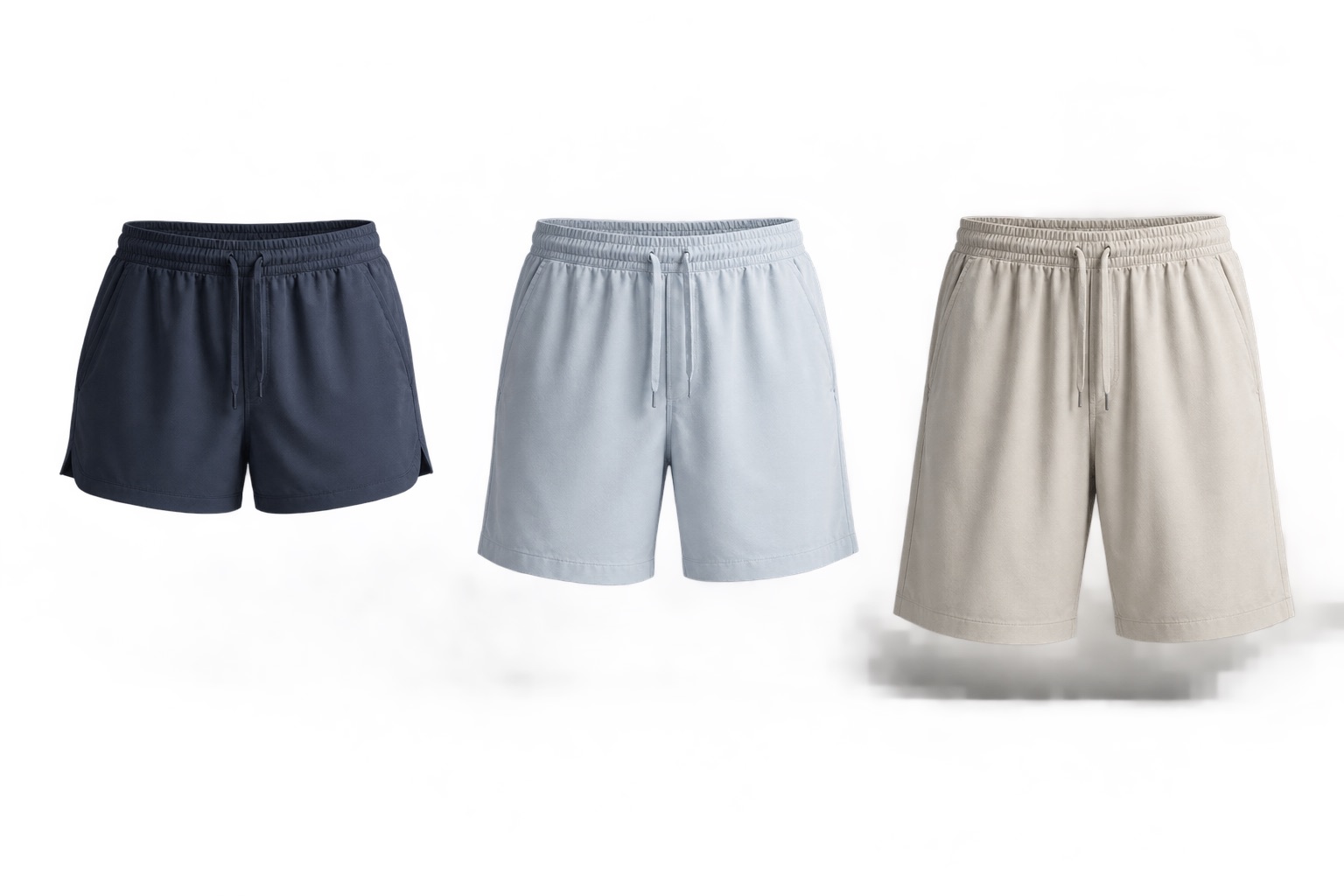 Shorts in three different length and volume directions