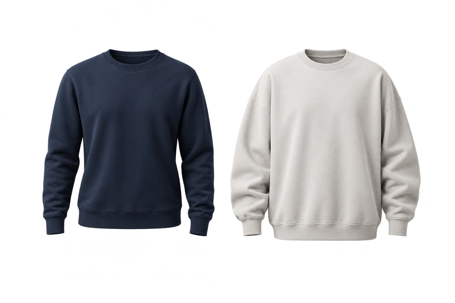 Regular and oversized crewneck silhouettes