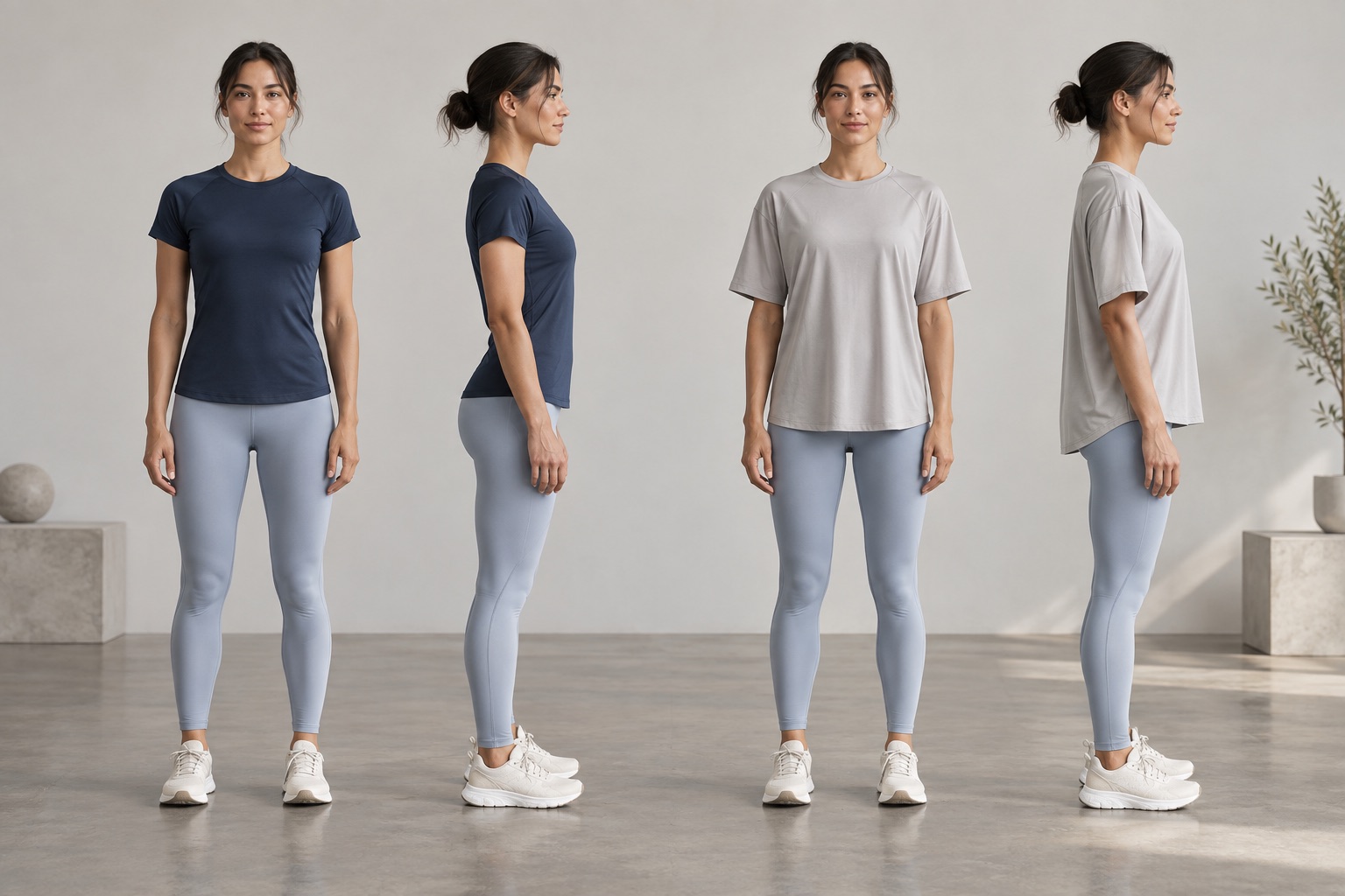 Training-top silhouettes showing different fit directions
