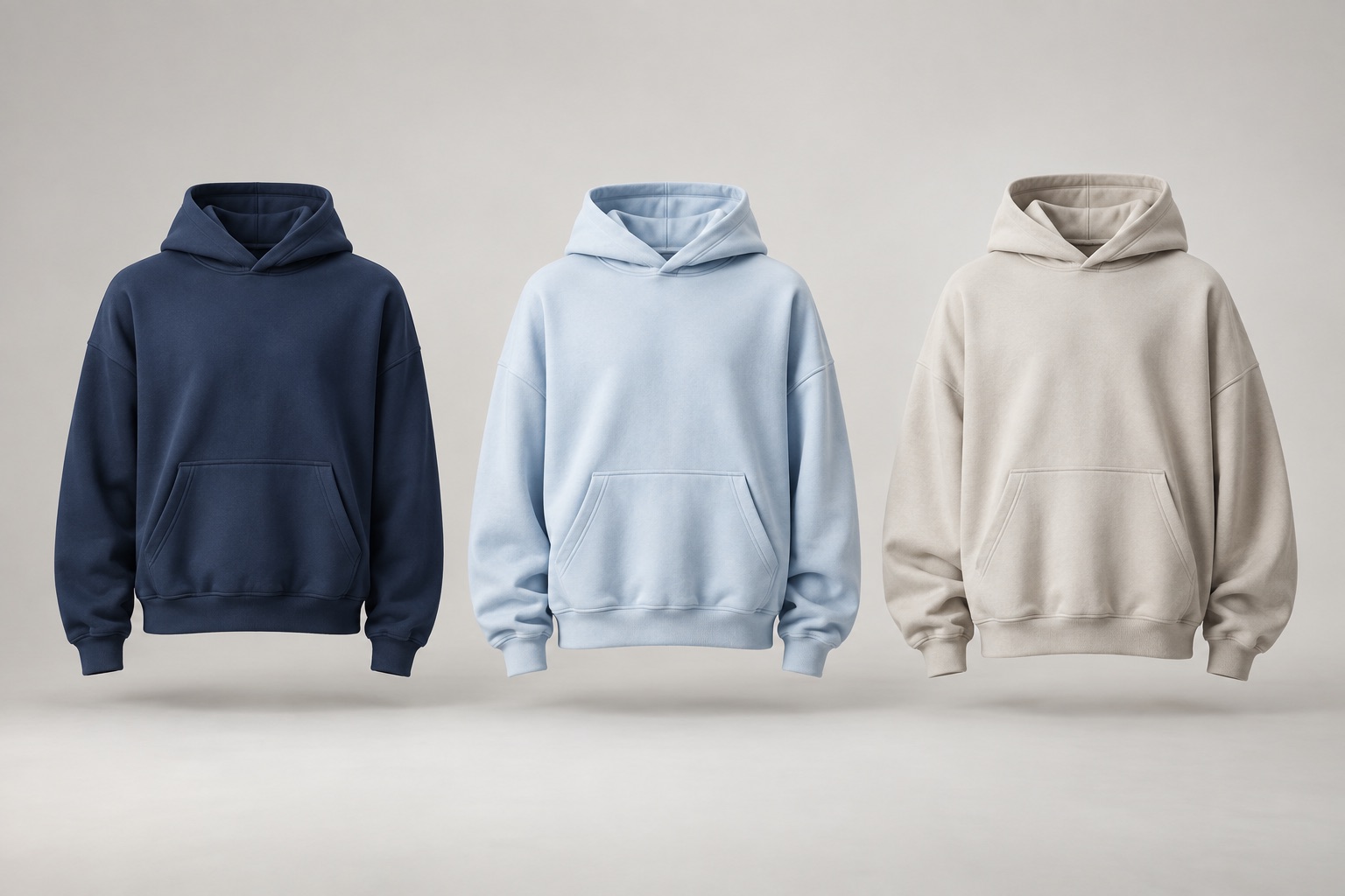 Hoodie silhouettes with different shoulder and body volumes