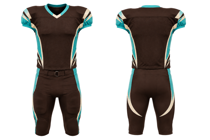 Front and back view of dark chocolate bold sleeve to side bridge american football practice uniform