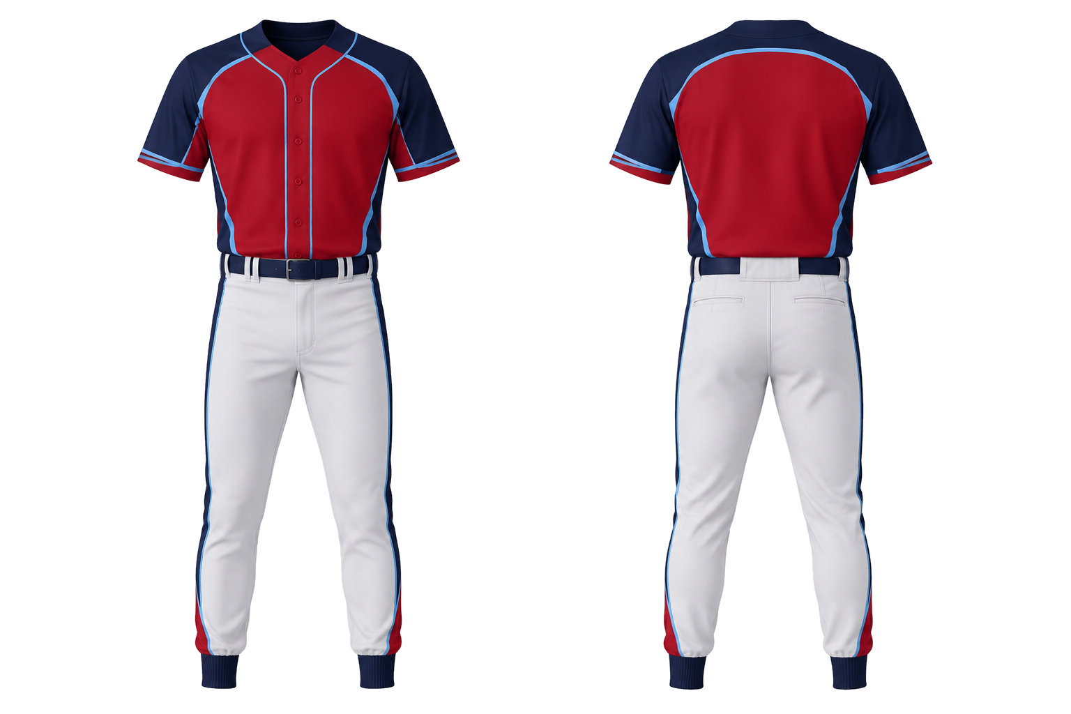 Deep Red Clean Split Body Color Architecture Baseball Game Uniform combined front and back custom uniform design