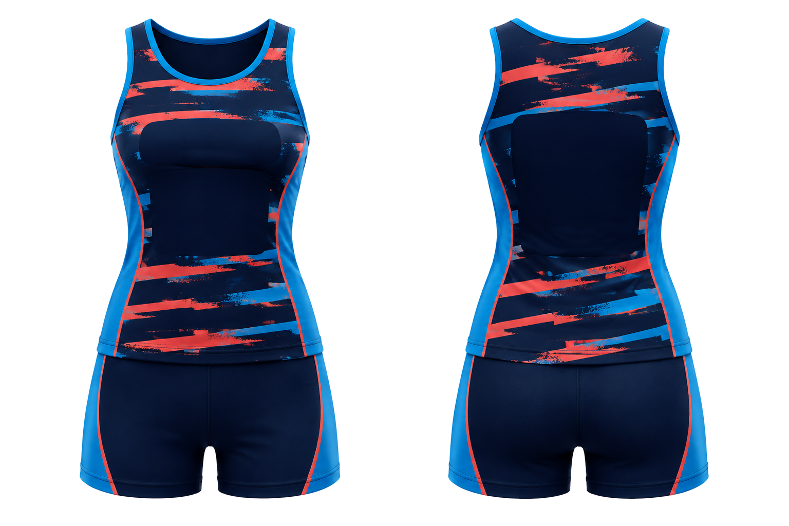 Midnight Navy Broken Heritage Hoops Netball Training Set combined front and back custom uniform design