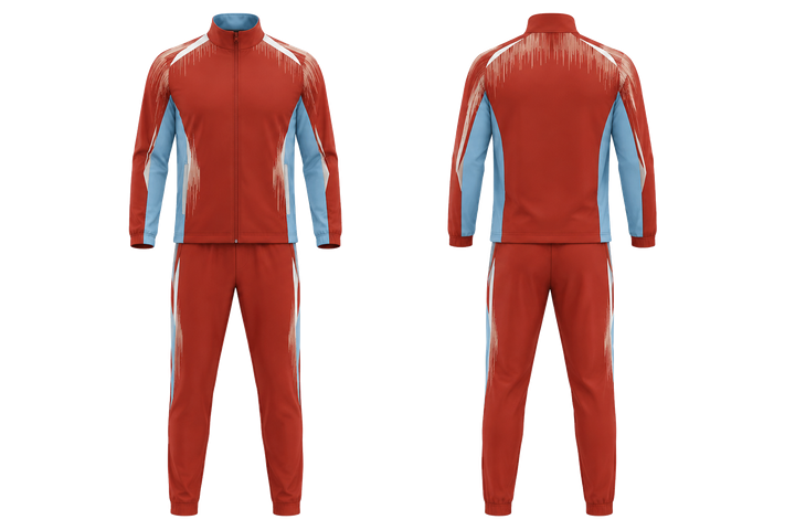 Front and back view of brick red tonal soundwave rhythm racket sports court warm up set