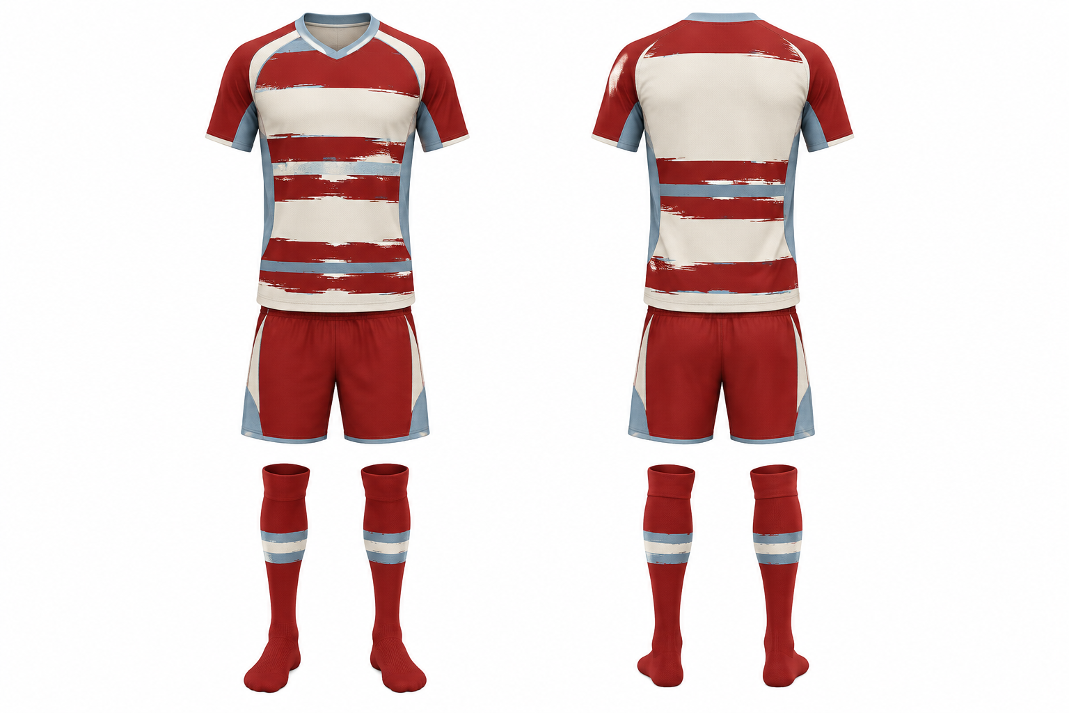 Brick Red Broken Heritage Hoops Soccer Match Kit combined front and back custom uniform design